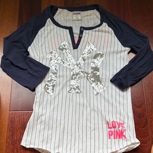 Victoria's Secret Pinstripe Sequin Logo Tee